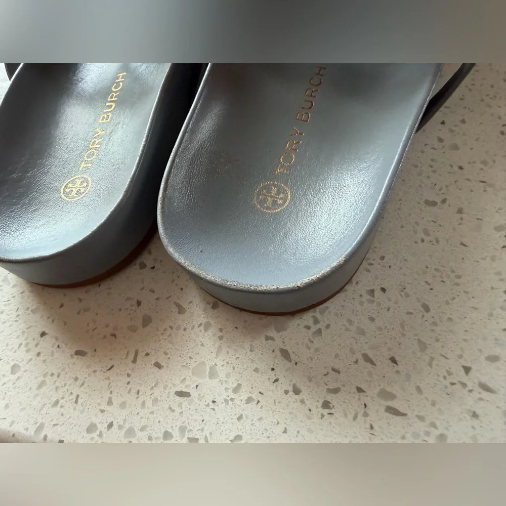 Tory Burch Light Gray Miller Thong Sandal with Logo 9.5